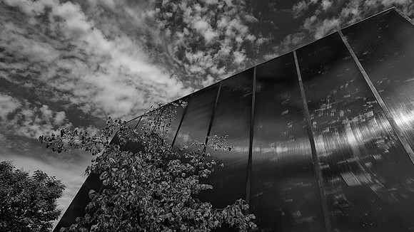 Red Building in B&W